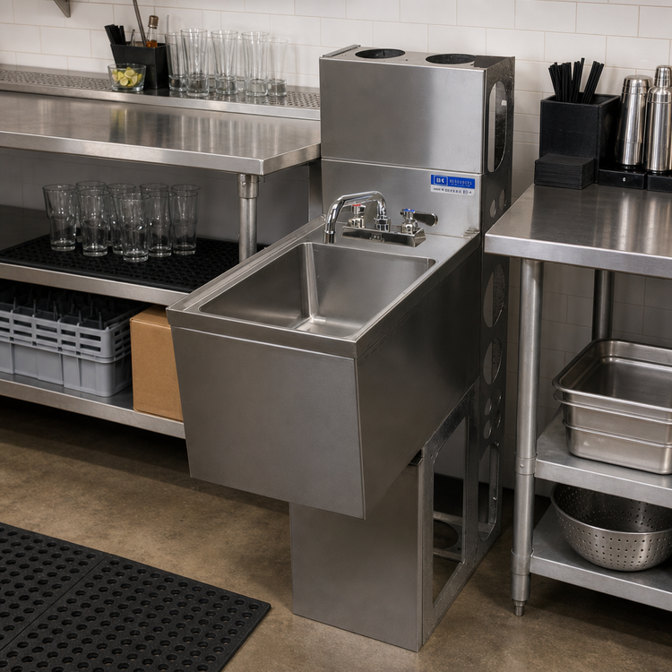 Product image #2 for BK Resources 12-Inch x 18-Inch Underbar Dump Sink with 10-Inch x 14-Inch Bowl and Lead-Free Faucet