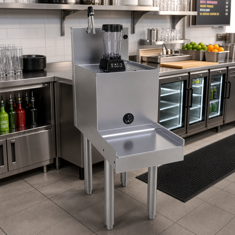 Product image #2 for Glastender Freestanding Stainless Steel Drainboard Blender Station with Push-Down Rinser Faucet, 12 Inch x 24 Inch