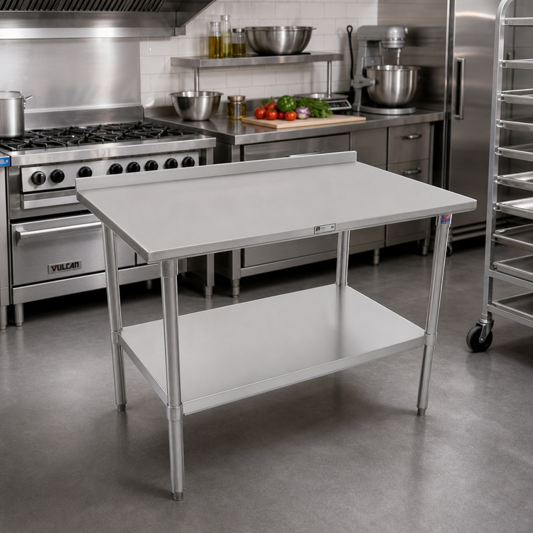 Product image #2 for John Boos Stallion 48" x 24" 16/300 Stainless Steel Work Table with Rear Up-Turn and Undershelf