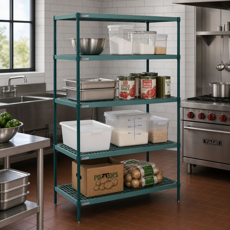 Product image #2 for Metro Super Erecta Pro 4-Shelf Polymer Shelving Starter Unit, 24"W x 42"D x 63"H, Stationary, Green