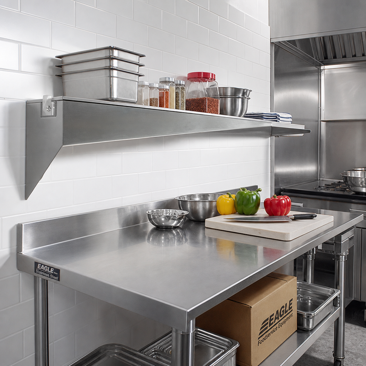 Product image #2 for Eagle Group Single Knob Left Shelf Bracket for Cantilevered Shelving, 24 Inch, Stainless Steel, 360 lb. Capacity