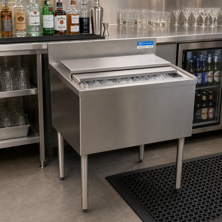 Product image #3 for BK Resources 24-Inch Stainless Steel Underbar Insulated Ice Bin with Sliding Cover, 66 lb Capacity