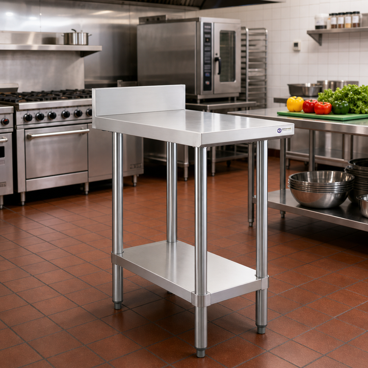 Product image #2 for Steel Works Stainless 12 x 30 x 34 Inch 304 Stainless Steel Work Table with Undershelf and 2 Inch Rear Backsplash