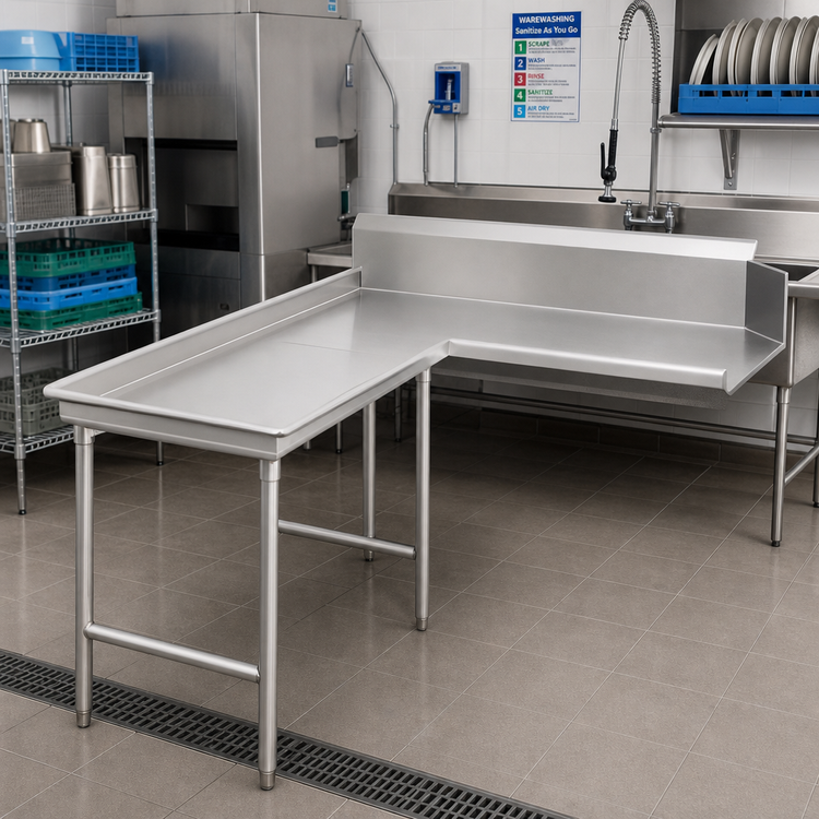 Product image #2 for Advance Tabco DTC-G30-108L Island-Clean L-Shaped Dishtable, Left-Side Attachment, 107 Inches, 14 Gauge 304 Stainless Steel