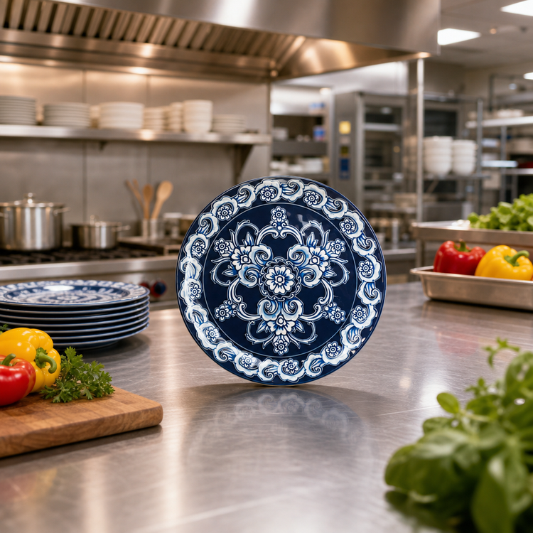 Product image #3 for American Metalcraft Isabella 11-Inch Round Melamine Plate, Blue and White Floral Pattern