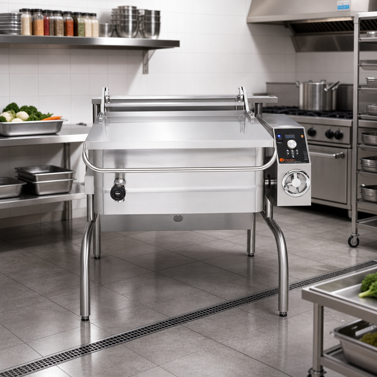 Product image #2 for Groen 40-Gallon Gas Braising Pan with Manual Tilt, 10-Inch Deep Pan and Open Leg Base