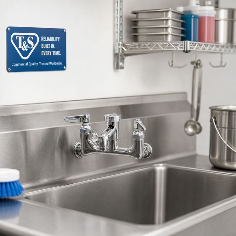 Product image #2 for T&S Brass B-0674-RGHM Service Sink Faucet with Vacuum Breaker Nozzle and Pail Hook, 8-Inch Centers