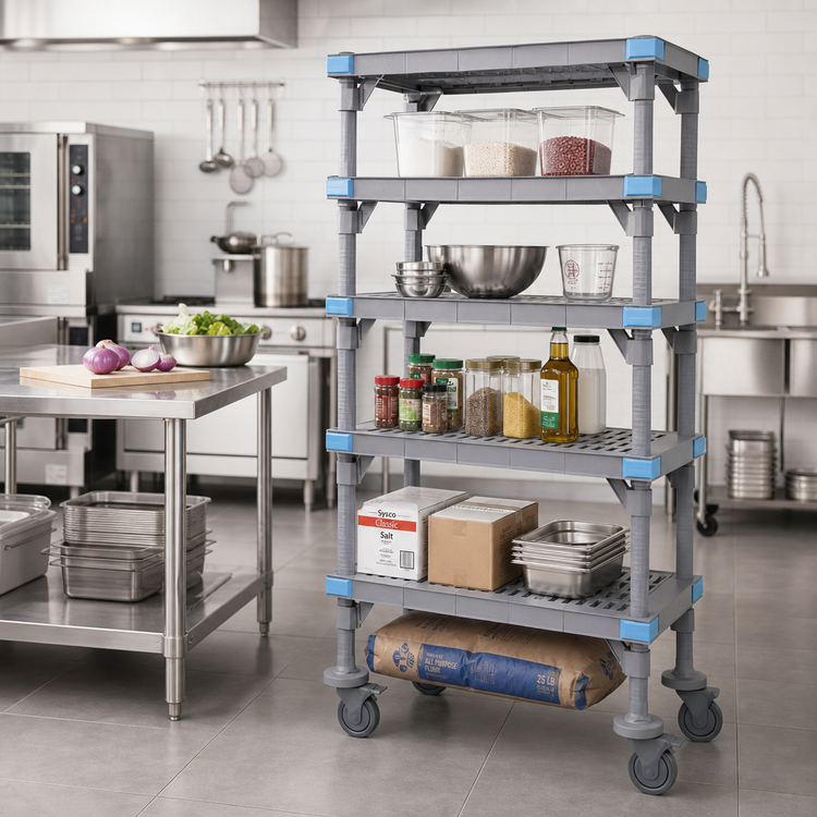 Product image #2 for Millenia Mobile Polymer Starter Shelving Unit with 5 Open Grid Shelves, 42 x 24 x 74 Inches, Gray