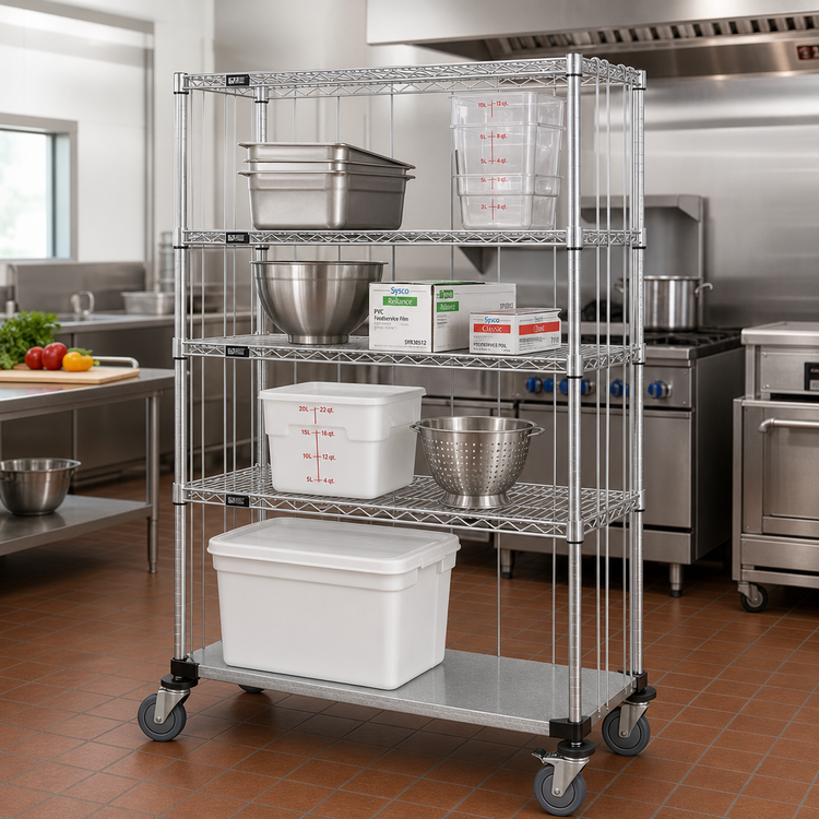 Product image #2 for Quantum Mobile Enclosure Cart with 4 Shelves, 60 x 18 x 69 Inches, Chrome Plated