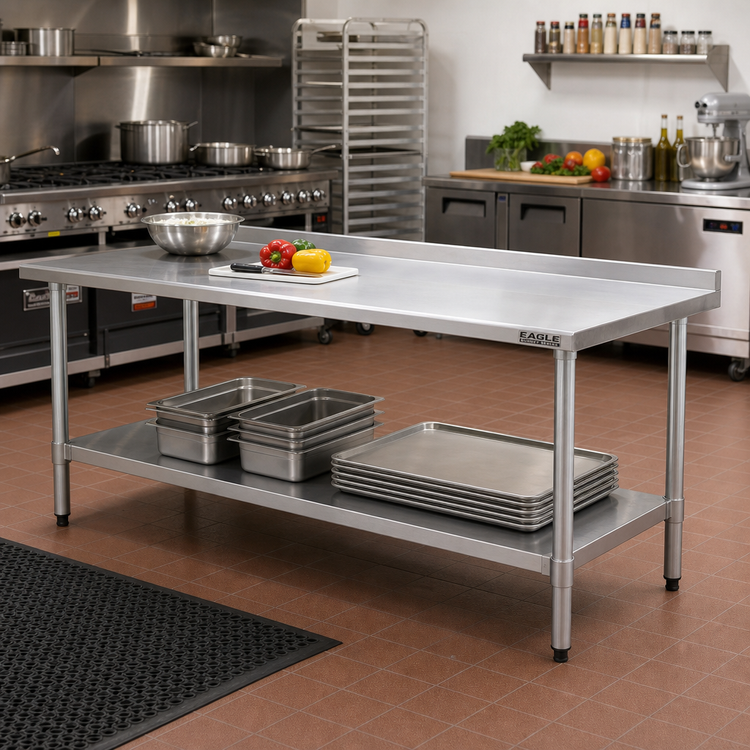 Product image #2 for Eagle Budget Series 84-Inch x 30-Inch 430 Stainless Steel Work Table with Rear Upturn and Adjustable Undershelf