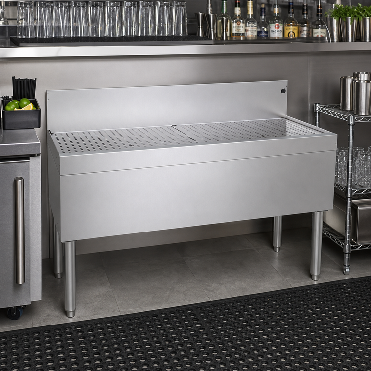 Product image #2 for Glastender Free-Standing Stainless Steel Underbar Drainboard with Removable Perforated Insert, 48 x 19 Inches