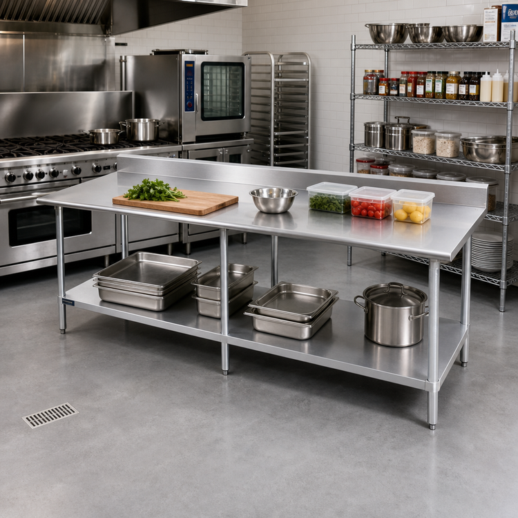 Product image #2 for 120-Inch x 24-Inch Stainless Steel Work Table with 5-Inch Backsplash and Undershelf