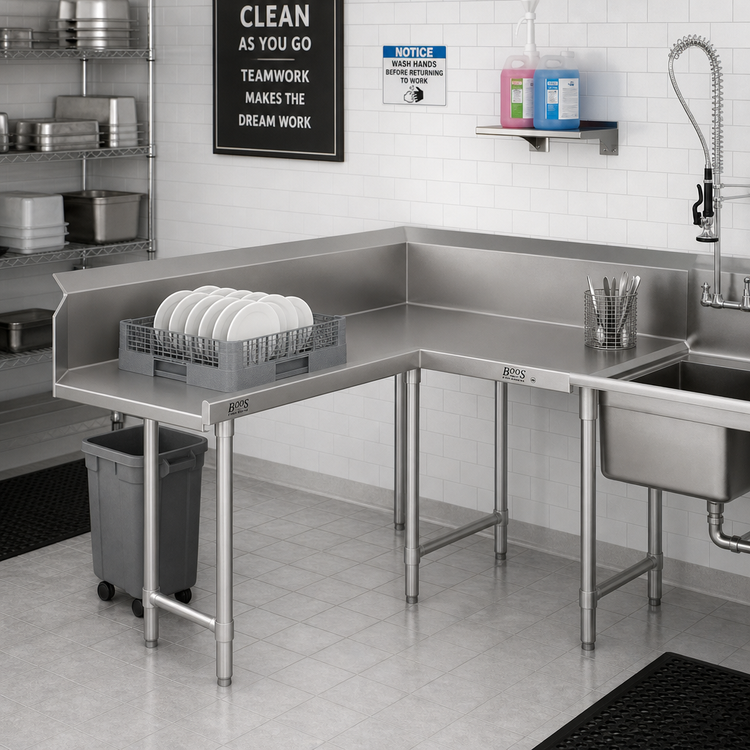 Product image #2 for John Boos Pro-Bowl Premium Corner Clean Dishtable, 60 x 48 Inches, Left-To-Right, 14-Gauge Stainless Steel