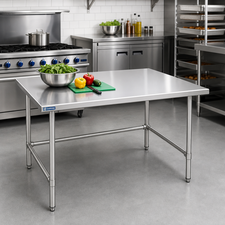 Product image #2 for Sapphire Manufacturing 48" W x 36" D 18-Gauge 400 Series Stainless Steel Reinforced Top Work Table
