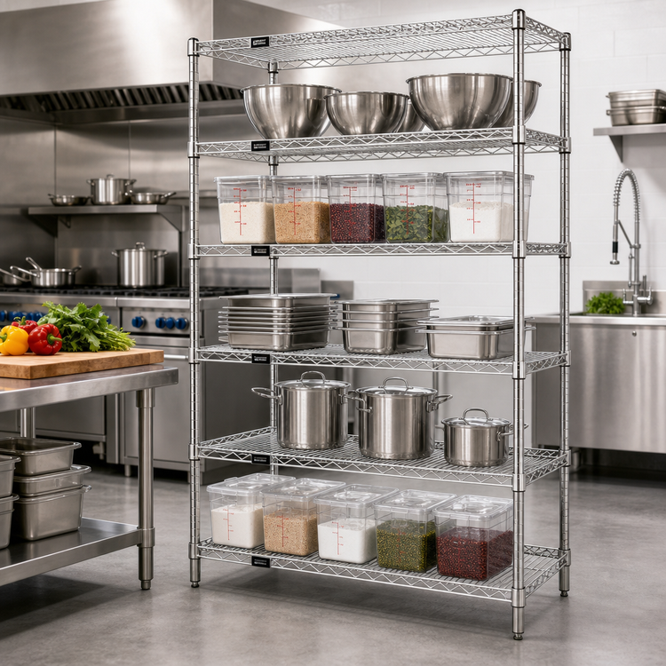 Product image #2 for Quantum 60" W x 36" D x 54" H 5-Shelf Wire Shelving Starter Kit, 304 Stainless Steel