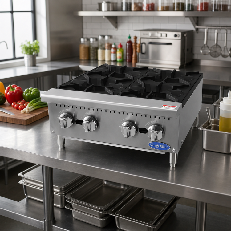 Product image #3 for CookRite ACHP-4 24-Inch Countertop Gas Hot Plate with 4 Burners, 128,000 BTU