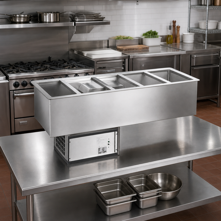 Product image #2 for Atlas Metal WCM-BT-4 4-Pan Self-Contained Refrigerated Drop-In Cold Well