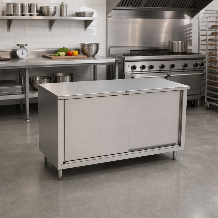 Product image #2 for John Boos 60" x 30" Cabinet Base Enclosed Work Table with Sliding Doors and Stainless Steel Top