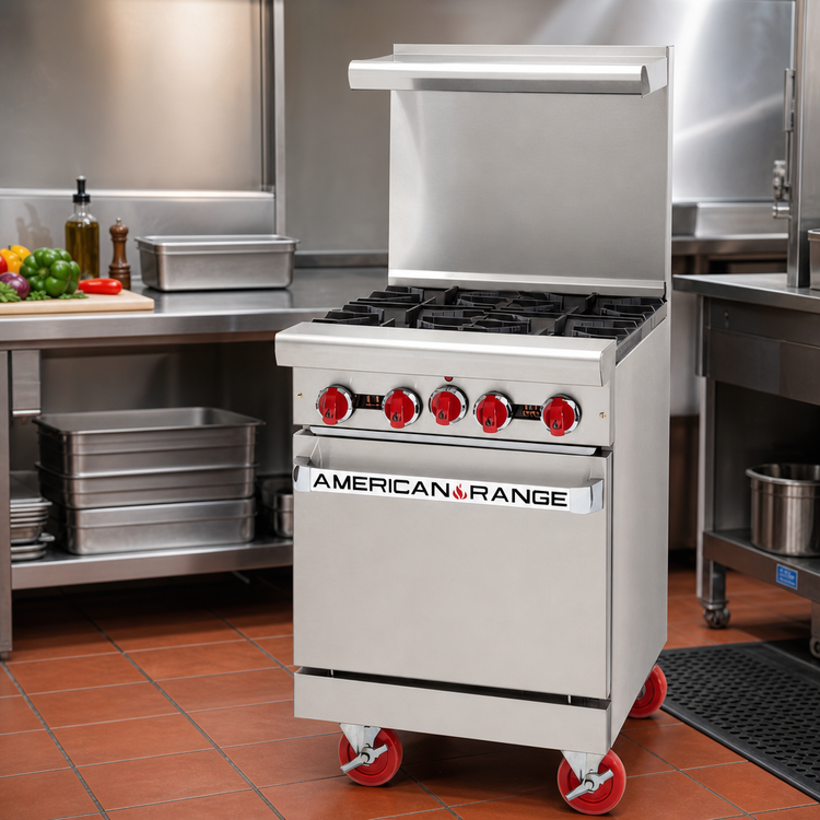 Product image #2 for American Range AR-4 24-Inch Gas Restaurant Range with 4 Open Burners and 20-Inch Space Saver Oven