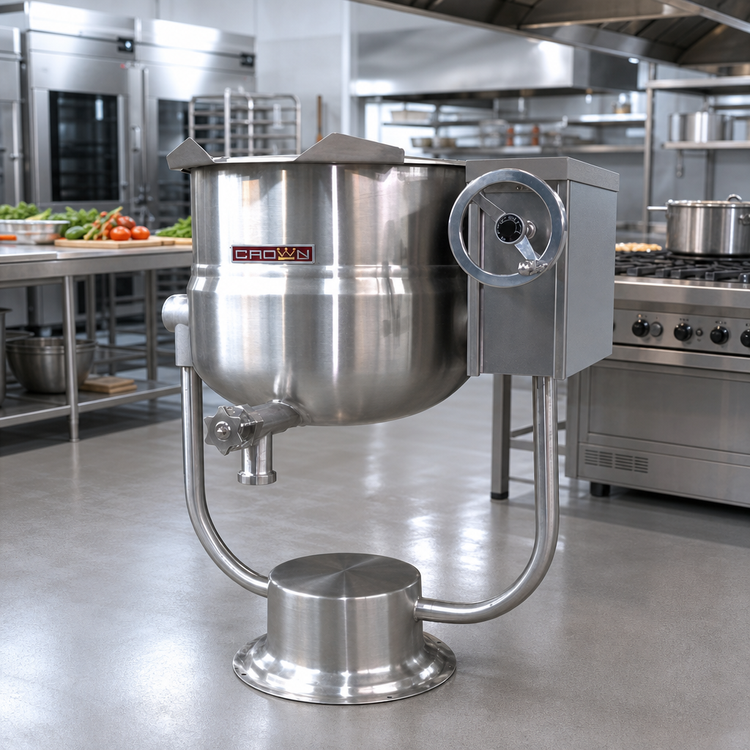 Product image #2 for Crown DPT-80 80 Gallon Direct Steam Tilting Kettle with Pedestal Base