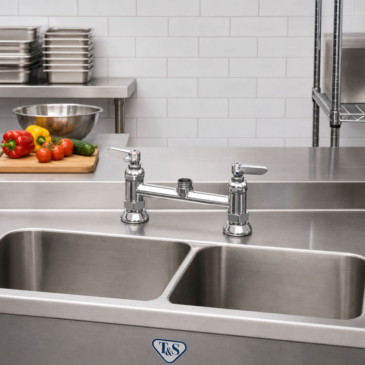 Product image #2 for T&S Brass B-0220-EELN 8-Inch Deck Mount Manual Mixing Faucet, Less Nozzle, Lever Handles