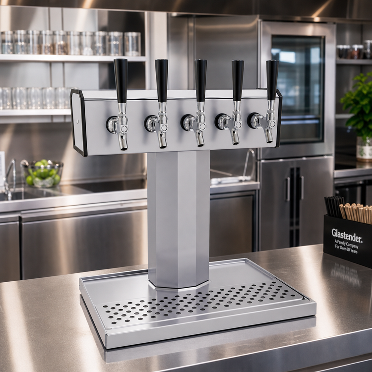 Product image #2 for Glastender Countertop Tee Draft Dispensing Tower, 5 Faucets, Glycol-Cooled, Stainless Steel