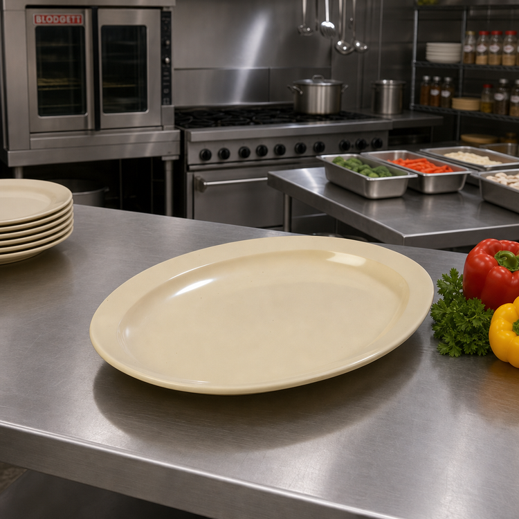 Product image #3 for Kingline™ 13-1/2 x 9-3/4 Inch Oval Melamine Platter, Tan