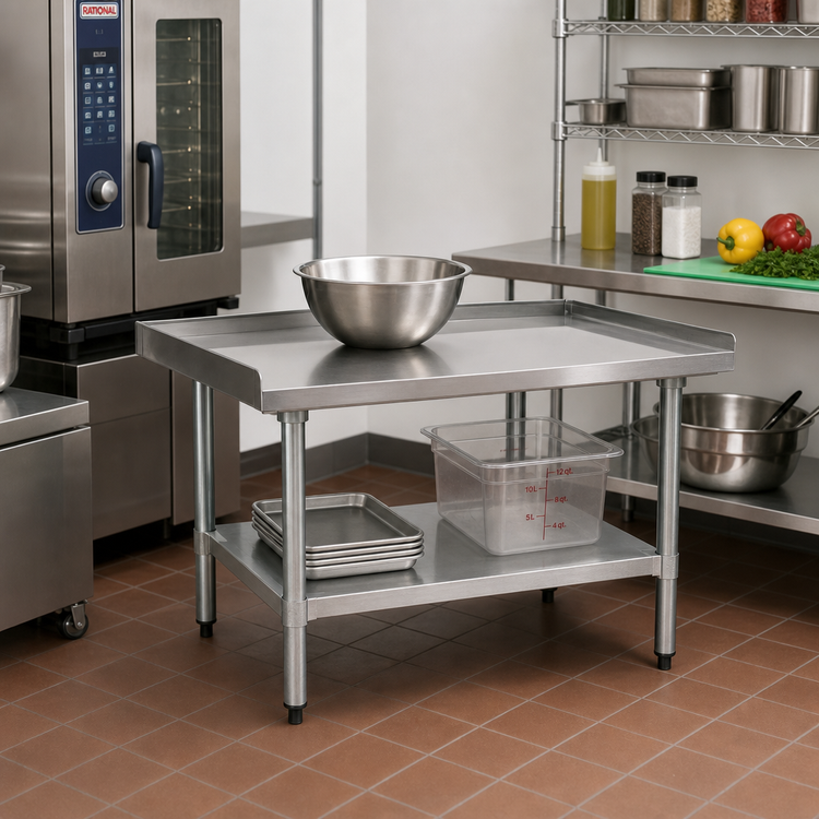 Product image #2 for BlendPort 15 Inch x 30 Inch Equipment Stand with Adjustable Undershelf, Galvanized Legs, and 430 Stainless Steel Top