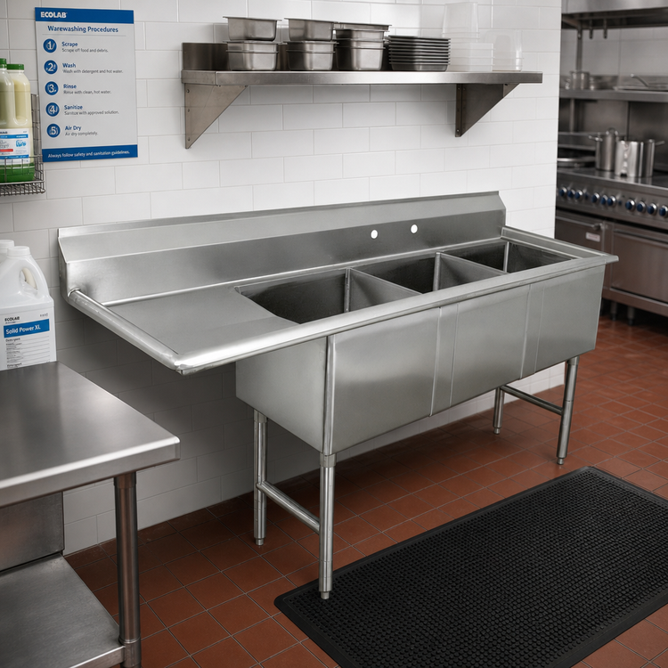 Product image #2 for Advance Tabco FC-3-1824-18L 3-Compartment Fabricated Sink with 18-Inch Left Drainboard