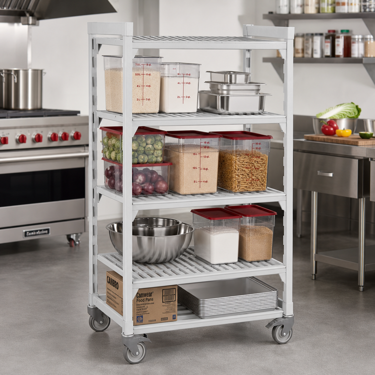 Product image #3 for Cambro Camshelving Premium Solid High-Density Mobile Starter Unit, 24 x 48 x 67-1/4 in, 4-Shelf, Speckled Gray