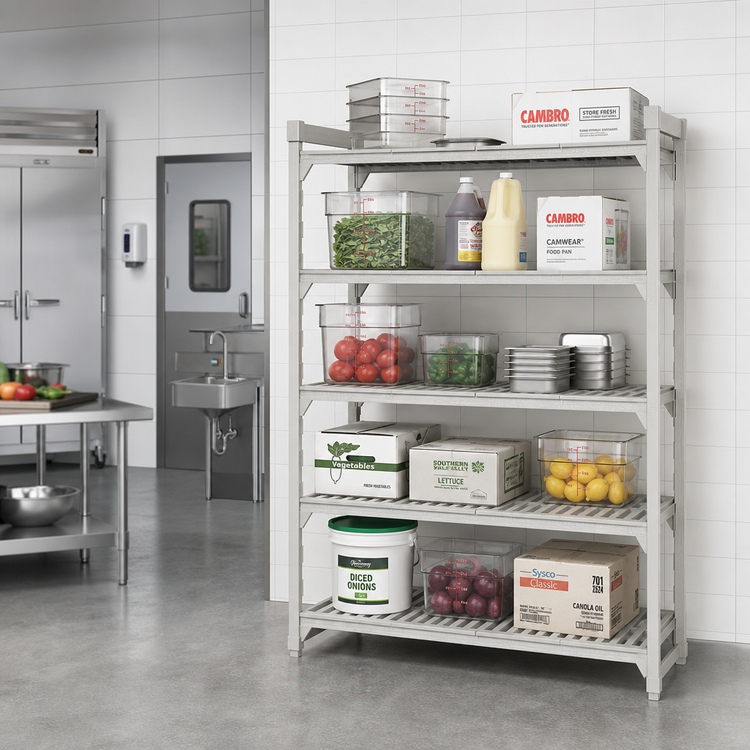 Product image #3 for Cambro Camshelving Premium 5-Tier Vented Add-On Polymer Shelving Unit, 21 x 42 x 84 Inches, Speckled Gray