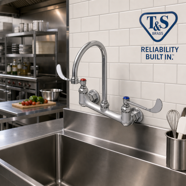 Product image #2 for T&S Brass B-0351 Wall-Mount Surgical Sink Mixing Faucet with 8-Inch Adjustable Centers and 5-3/4-Inch Gooseneck
