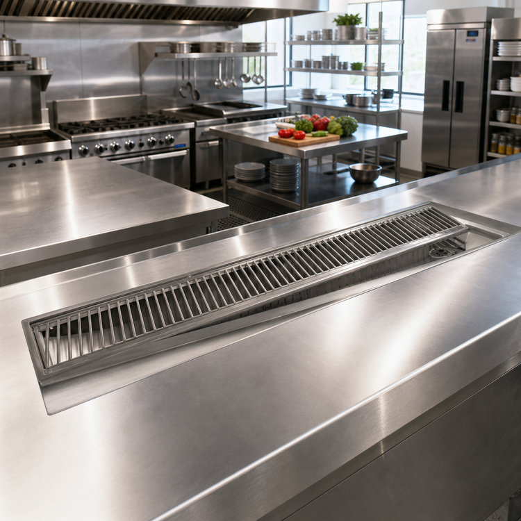 Product image #2 for Advance Tabco TA-529 9-Foot Drop-In Stainless Steel Urn Trough with Louvered Cover and Drain