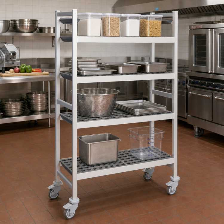Product image #2 for Fermostock 4-Tier Mobile Polymer Shelving Unit with Removable Inserts, 71" H x 42" W x 22" D
