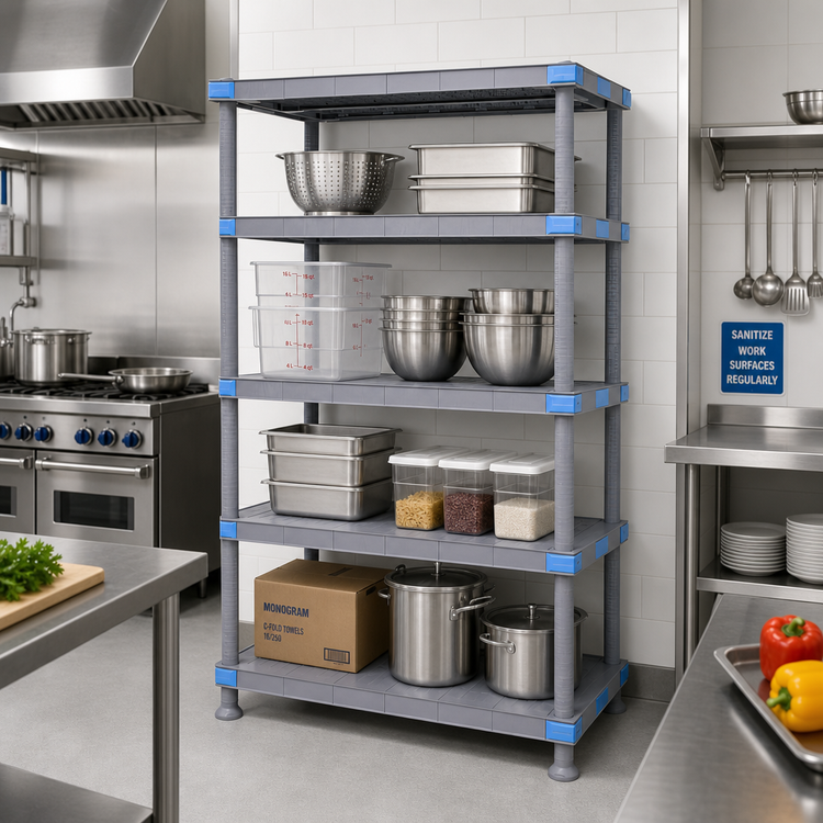 Product image #2 for Millenia 72"W x 24"D x 86"H Gray Polymer Stationary Starter Shelving Unit with 4 Solid Shelves