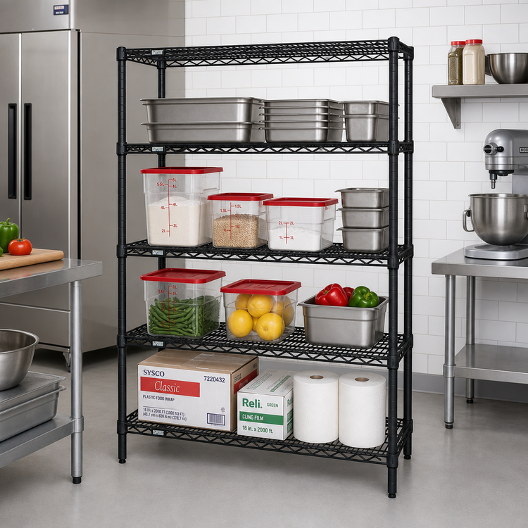 Product image #2 for Quantum 42-Inch x 21-Inch x 54-Inch 4-Shelf Wire Shelving Starter Kit, Black Epoxy Antimicrobial Finish