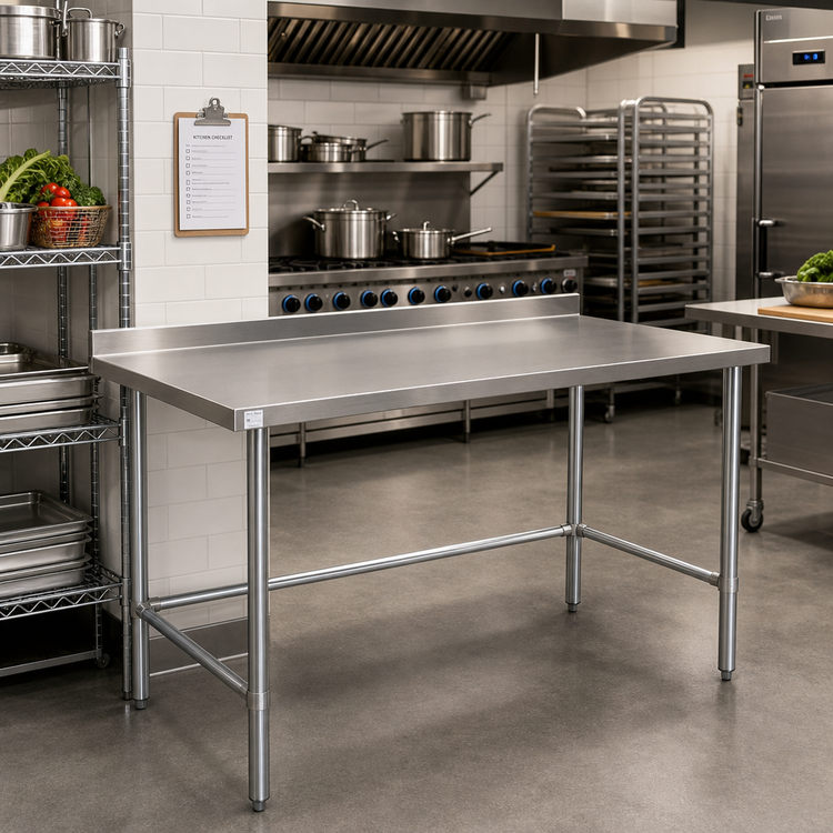 Product image #2 for 72-Inch x 24-Inch Stainless Steel Top Open Base Work Table with 2-Inch Rear Up-Turn