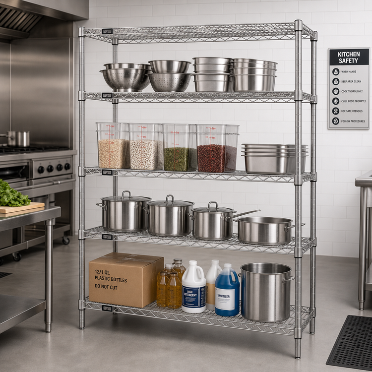 Product image #2 for Quantum 72-Inch W x 30-Inch D x 86-Inch H 4-Shelf Wire Shelving Starter Kit, 304 Stainless Steel