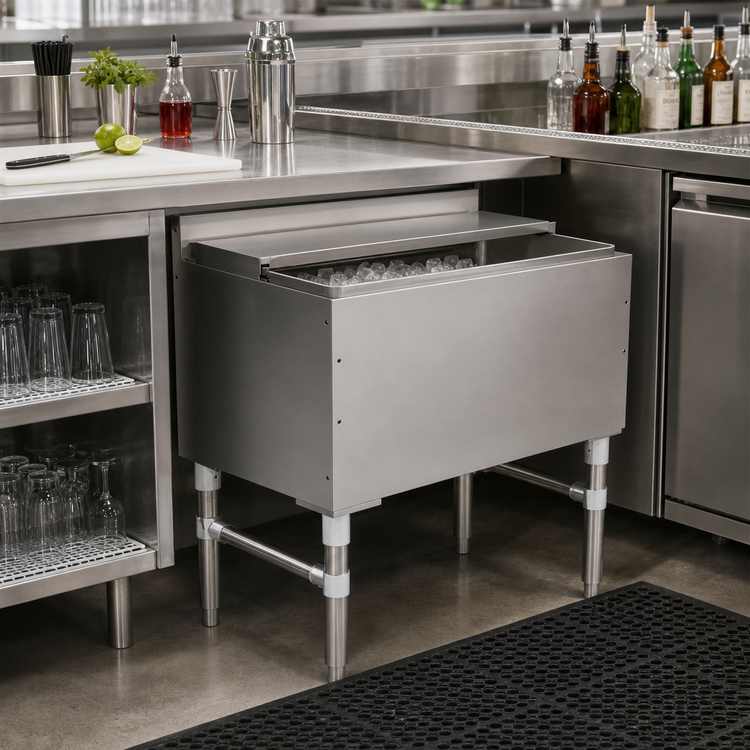 Product image #2 for John Boos Slim-Line 30-Inch Wide Underbar Ice Bin/Cocktail Unit with Sliding Lid