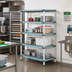 Thumbnail image #2 for MetroMax i All-Polymer Starter Shelving Unit, 72-Inch Wide x 18-Inch Deep x 63-Inch High, Blue, 4 Open Grid Shelves