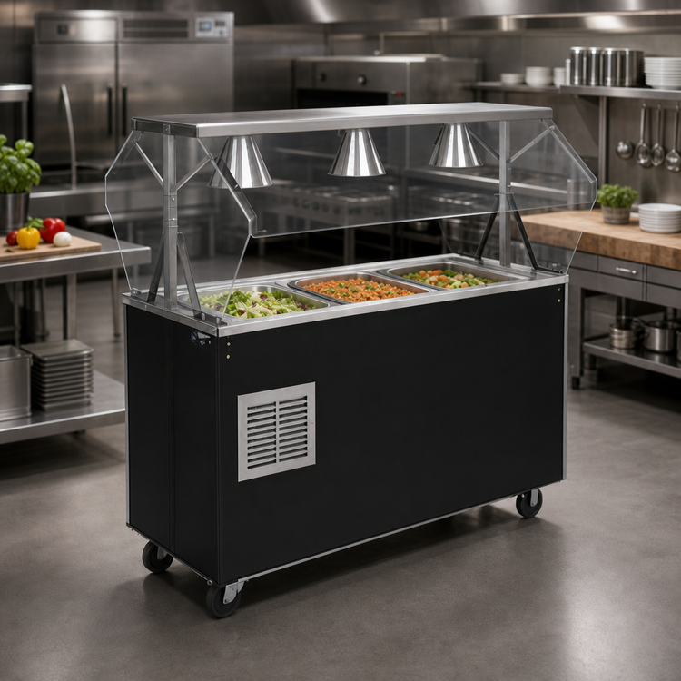 Product image #2 for Vollrath 2-Series Affordable Portable 46-Inch Refrigerated 3-Pan Cold Food Pan Buffet Station with Breath Guard and Storage Base