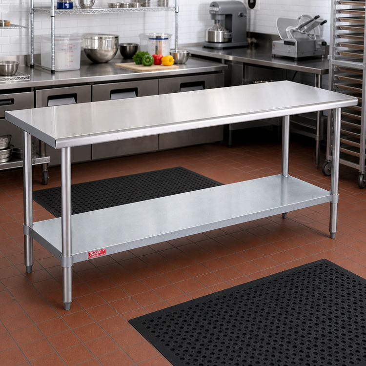 Product image #2 for Duke 144-Inch x 30-Inch Stainless Steel Work Table with Galvanized Undershelf and Posts, 36-Inch High, No Backsplash
