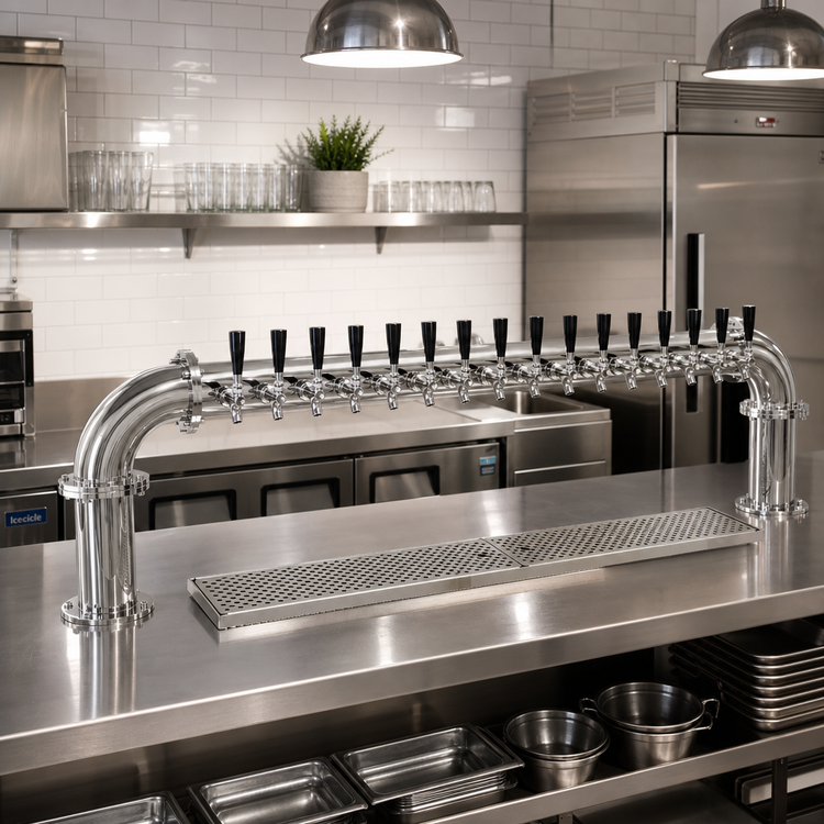Product image #2 for Glastender 16-Faucet Air-Cooled Countertop Pipe Pass-Thru Draft Dispensing Tower