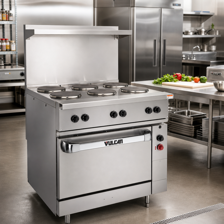 Product image #3 for Vulcan 36-Inch Electric Restaurant Range with 6 French Hotplates and Standard Oversized Oven