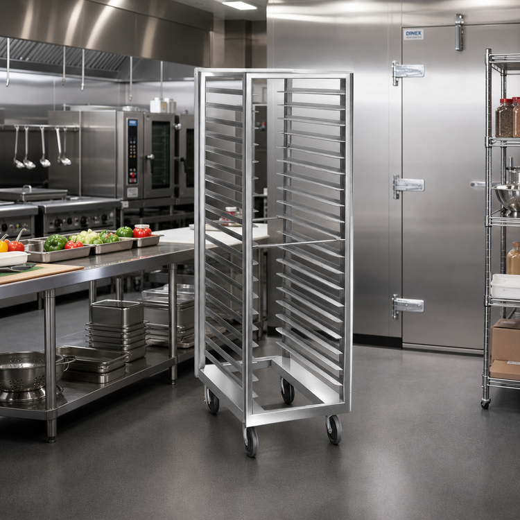 Product image #2 for Dinex Roll-In Refrigerator Sheet Pan Rack, Open Frame Aluminum, 18-Pan