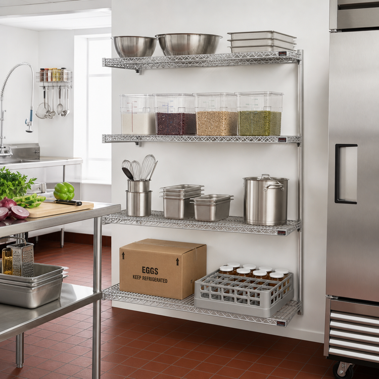 Product image #2 for Eagle Group 4-Tier Add-On Wire Shelving Unit, 48" W x 24" D x 63" H, Stainless Steel Finish