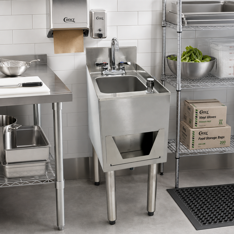 Product image #2 for CHOICE Deluxe Freestanding Underbar Hand Sink Unit, 12 Inch Wide, with Faucet, Soap & Paper Towel Dispensers
