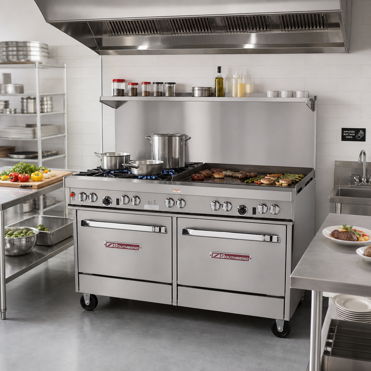 Product image #2 for Southbend Ultimate 60-Inch Commercial Gas Restaurant Range with 4 Open Burners, 36-Inch Griddle and 2 Standard Ovens