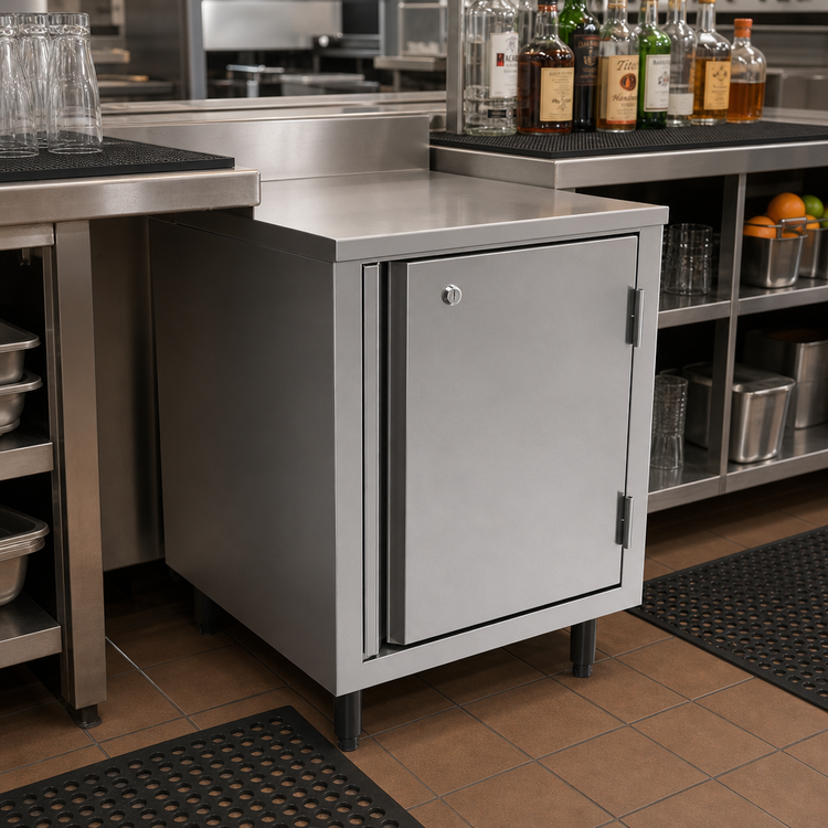 Product image #3 for BK Resources Well Series Flat Top Stainless Steel Underbar Cabinet with Hinged Locking Door, 21 Inch W x 18 Inch D