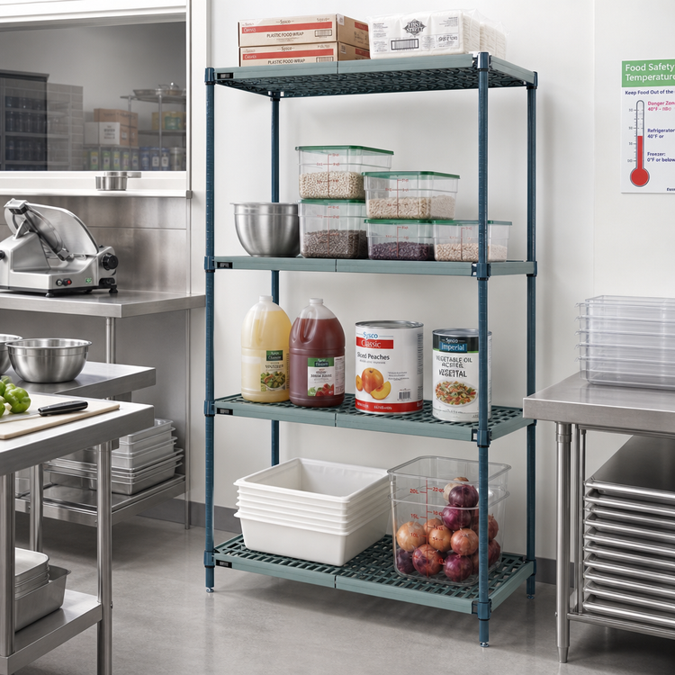 Product image #2 for Quantum 4-Tier Stationary Wire Plastic Mat Shelving Unit, 30 x 24 x 86 Inches, Green Epoxy Antimicrobial